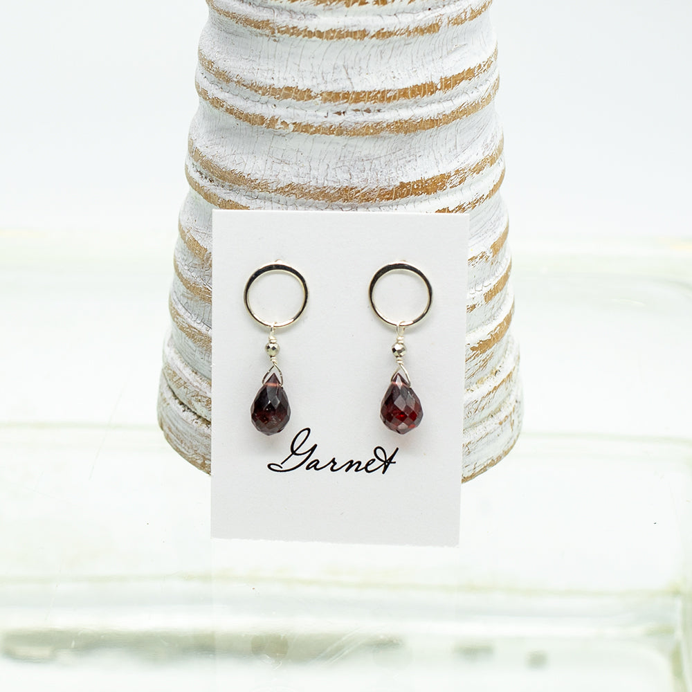 Garnet Teardrop Luna Silver Earrings