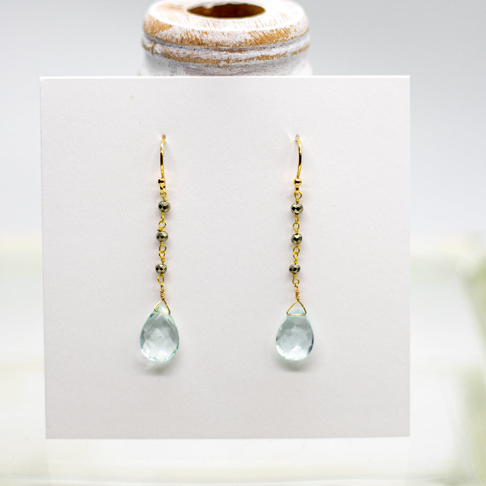 ZenHappy Spiral 2024 Earrings with Moss Aquamarine on 24K Gold Vermeil Wires