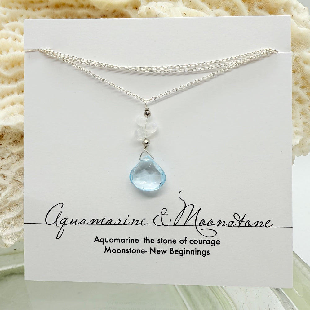 Aquamarine & Moonstone Raindrop Necklace