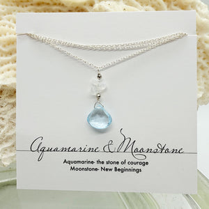 Aquamarine & Moonstone Raindrop Necklace