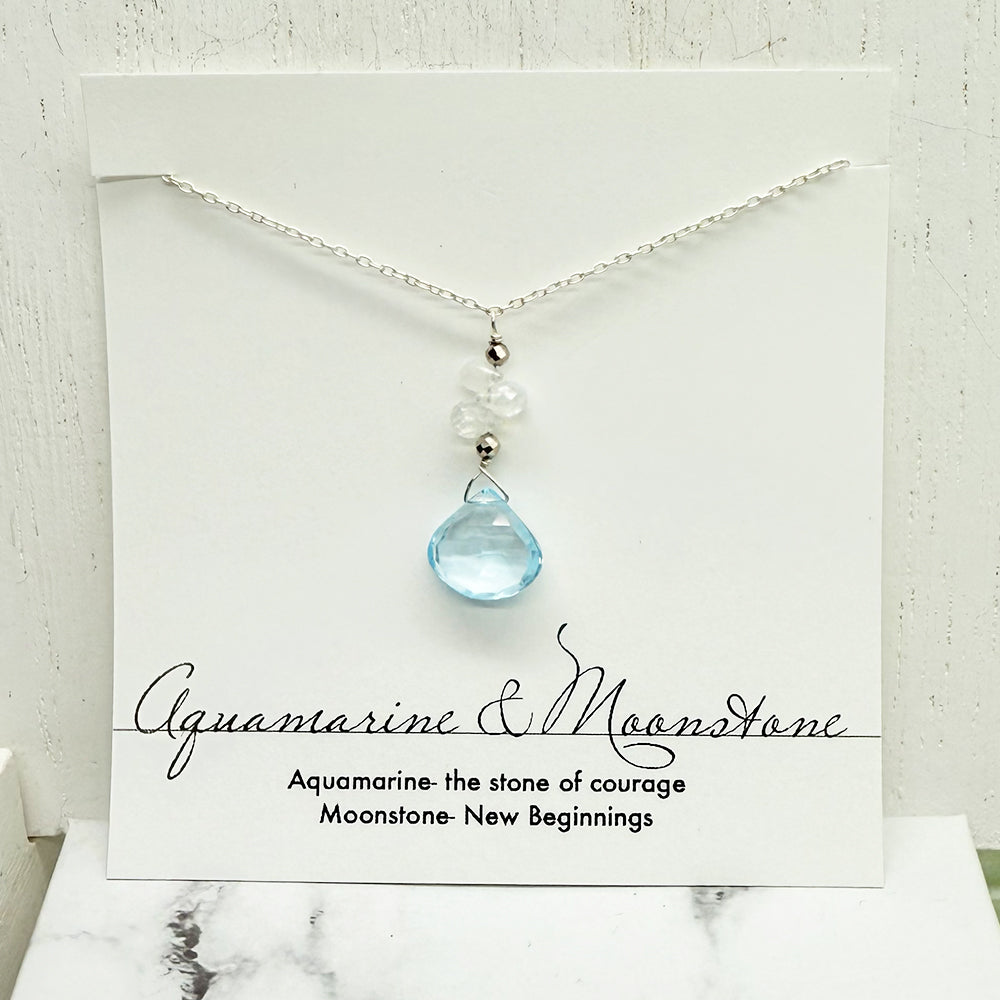 Aquamarine & Moonstone Raindrop Necklace