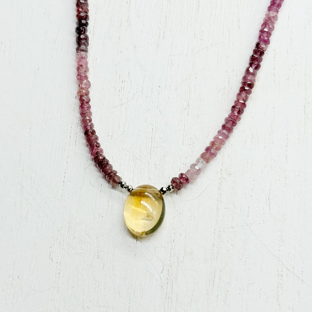 Citrine & Pink Sapphire Pendant Necklace