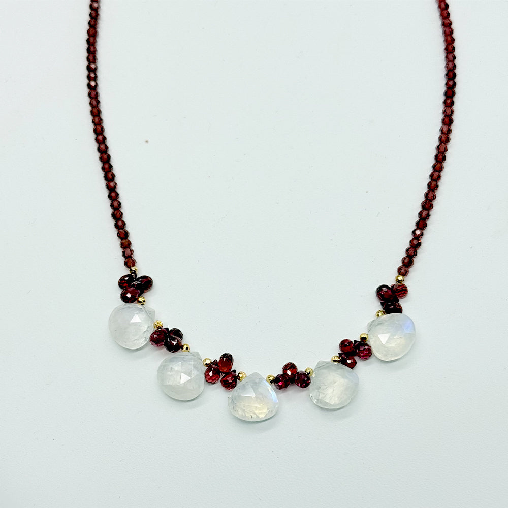 Moonstone & Garnet Quarter Ruffle Necklace