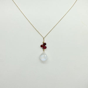 Moonstone & Garnet Raindrop Gold Necklace