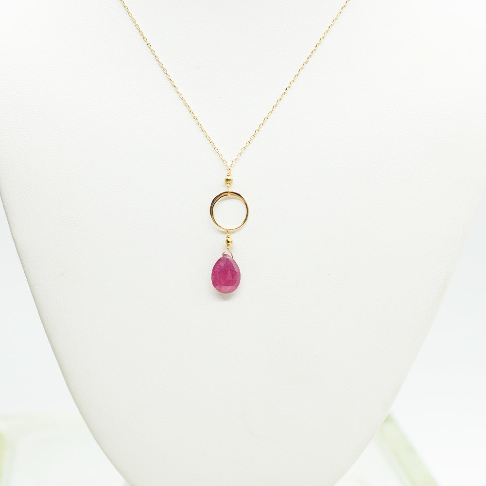 Pink Sapphire Ring Gold Necklace