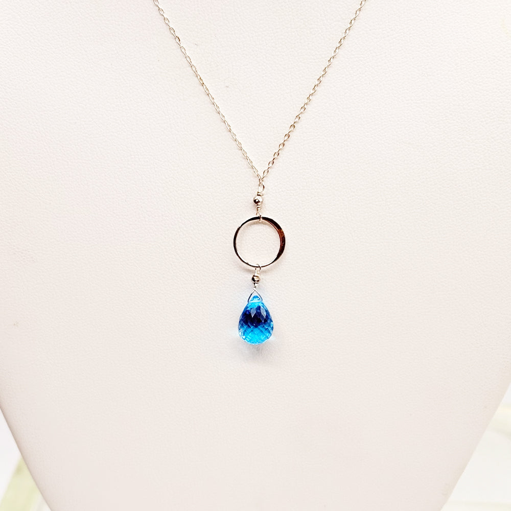 XL Blue Topaz Ring Silver Necklace