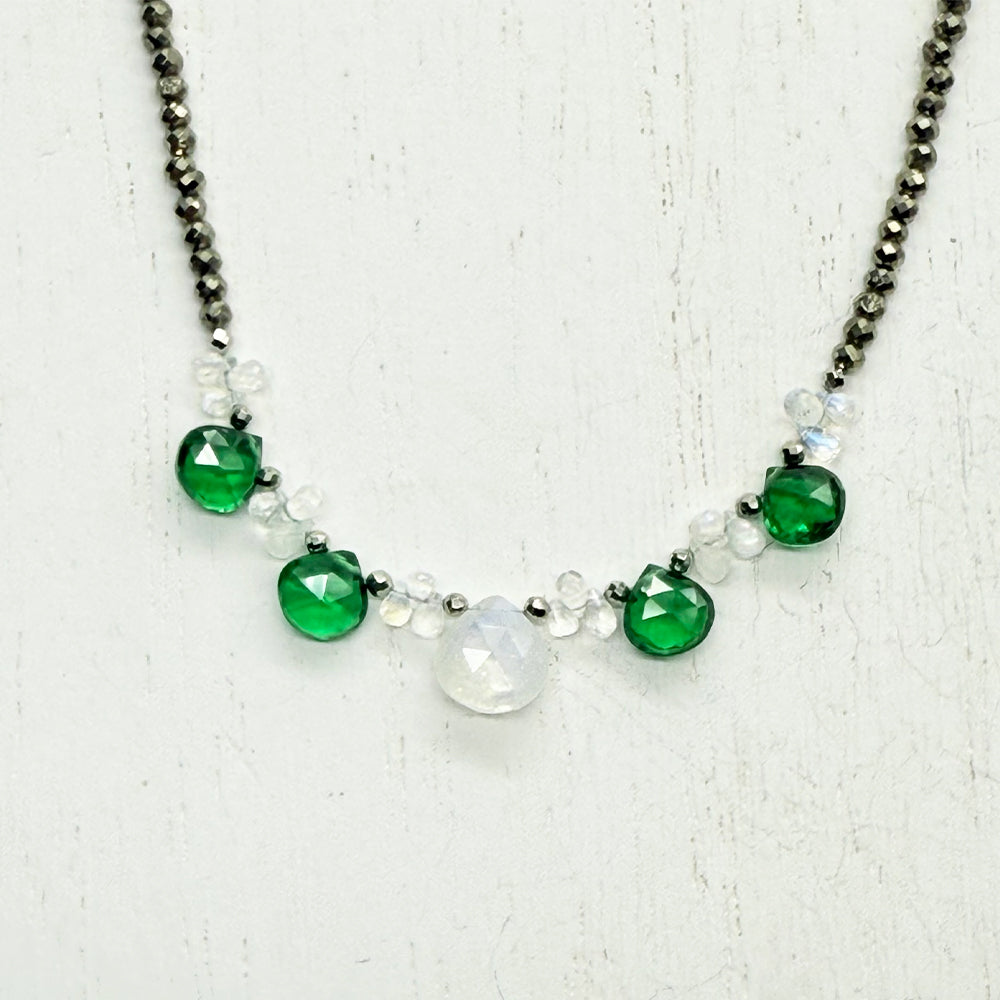 Green Topaz & Moonstone Ruffle Necklace