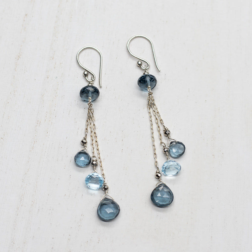 Blue Quartz & Topaz Tassel Earrings